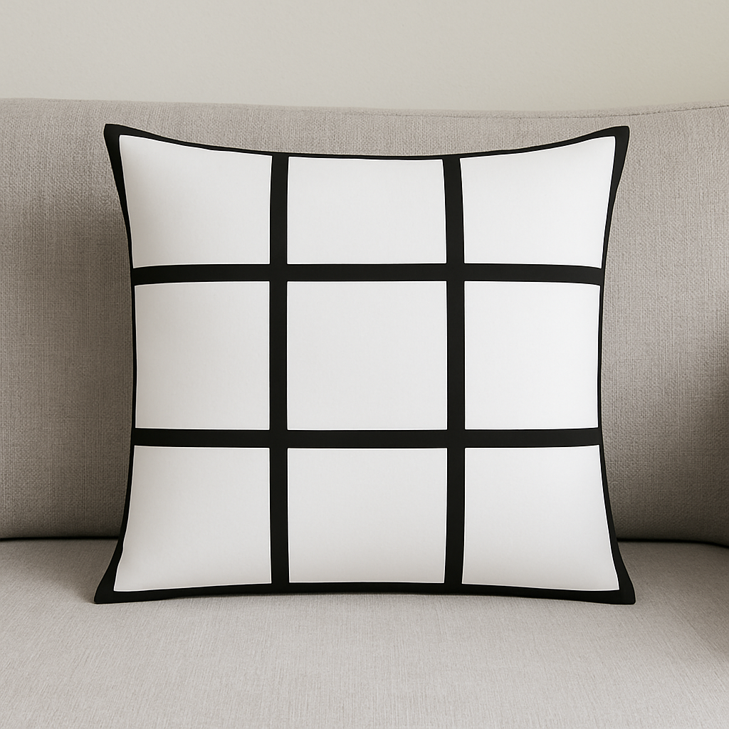 9 képes egyedi párnahuzat poliészterből 40×40 cm fehér elöl és fekete hátul