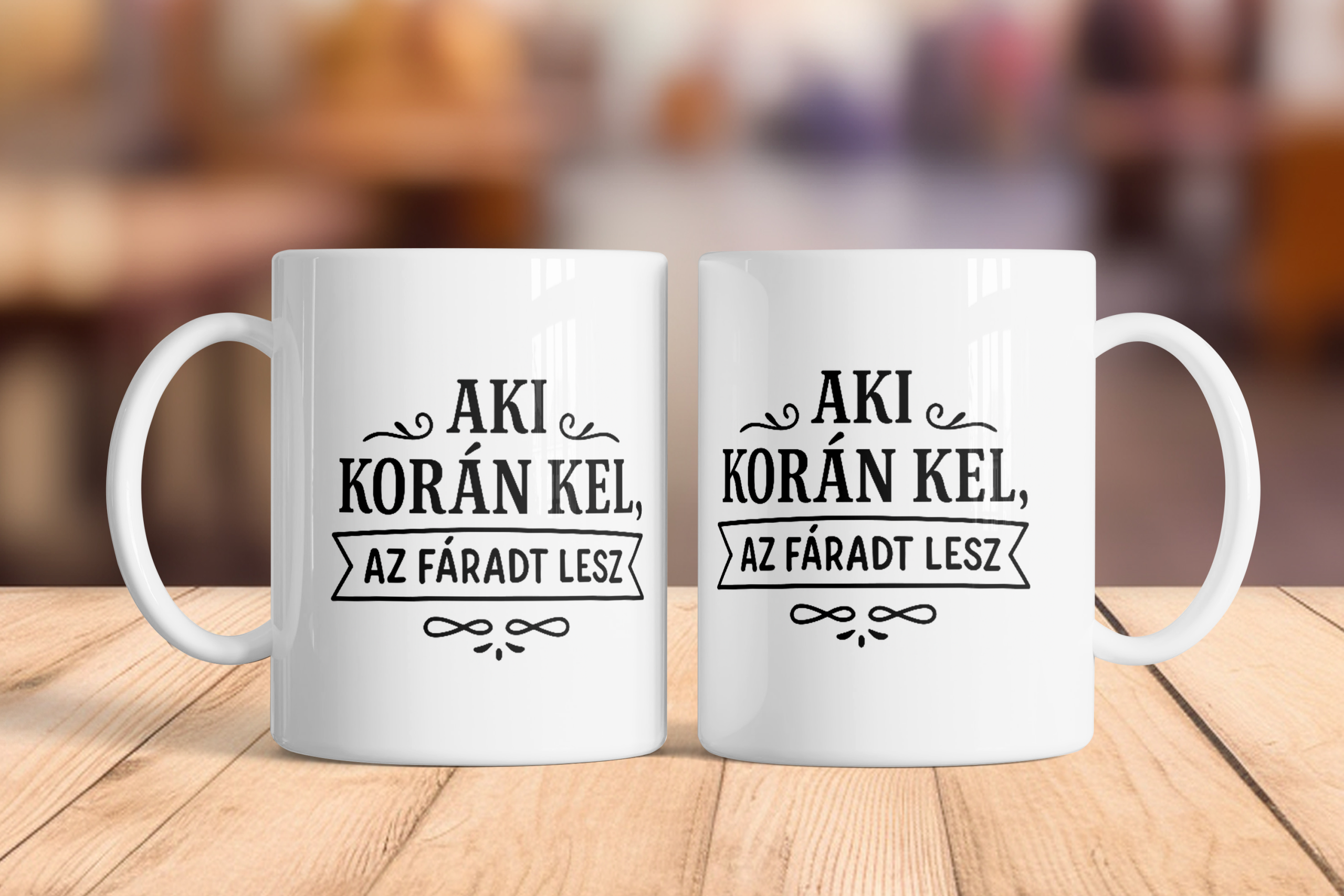 Korán kelő bögre kerámia 3 dl fehér „Aki korán kel, az fáradt lesz”