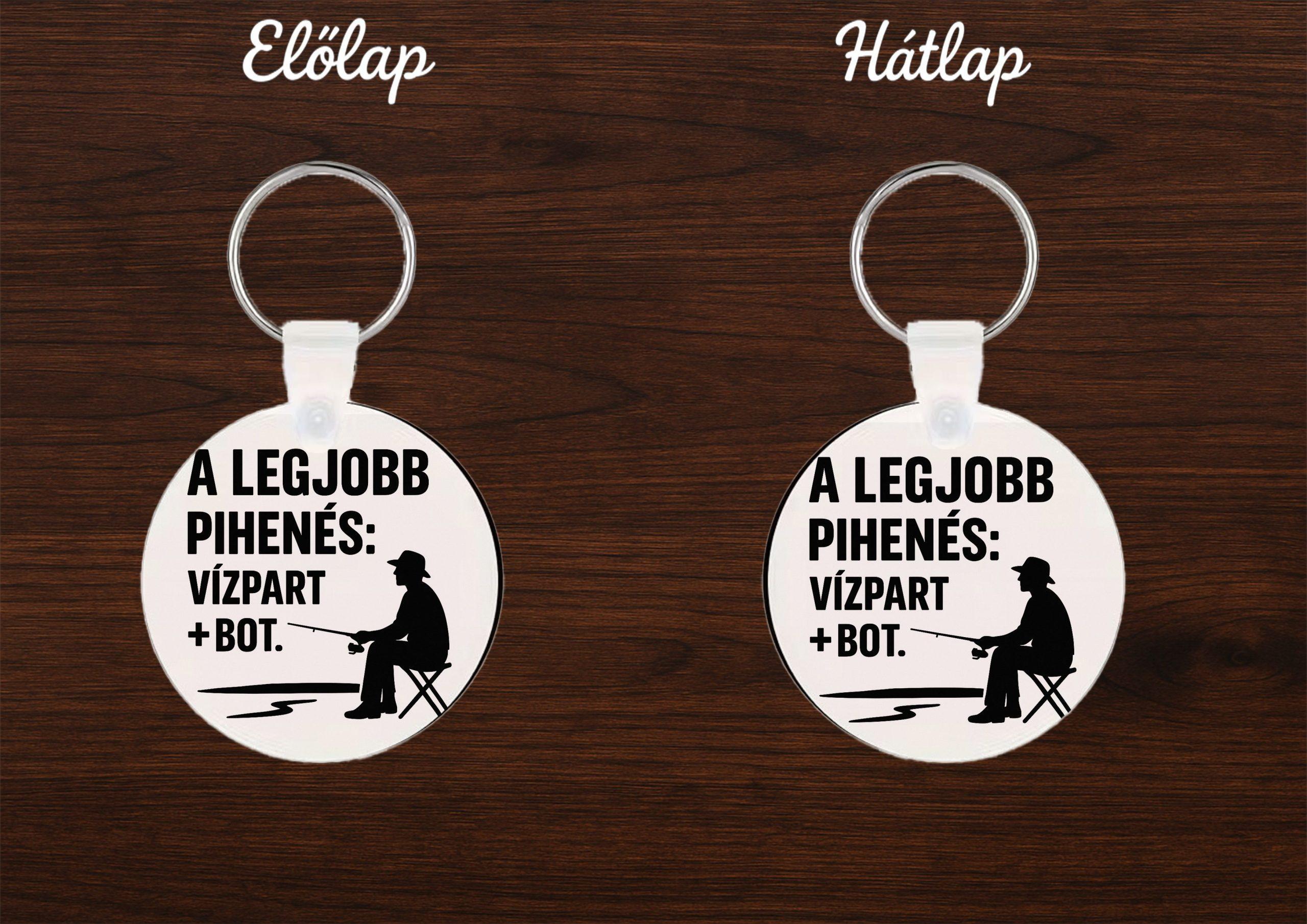 Kerek egyedi kulcstartó – legjobb pihenés vízpart, bot mintával