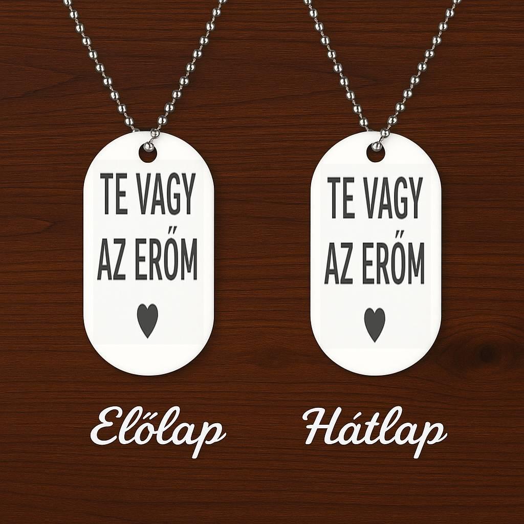 Szerelmes nyaklánc – „Te vagy az erőm” alumínium medál fém golyós lánccal