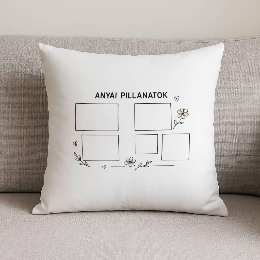 Anyai pillanatok díszpárna poliészterből 40×40 cm személyre szabható fotókkal