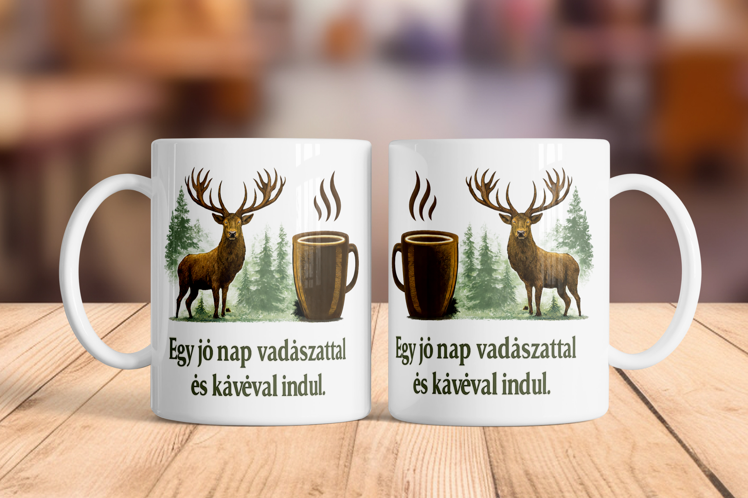 Vadászatos kávés bögre fehér 3 dl kerámia egyedi felirattal