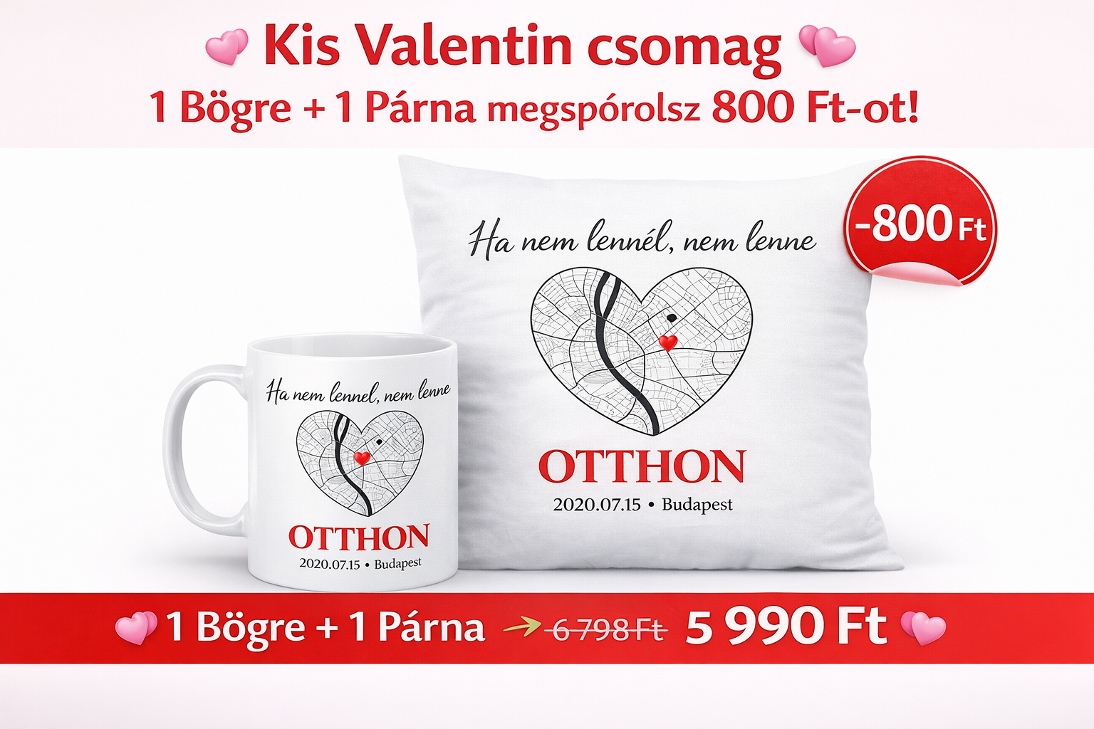 OTTHON 1 bögre 1 párna ajándékcsomag fehér 3 dl bögrével és poliészter 40×40 cm egyedi párnahuzattal