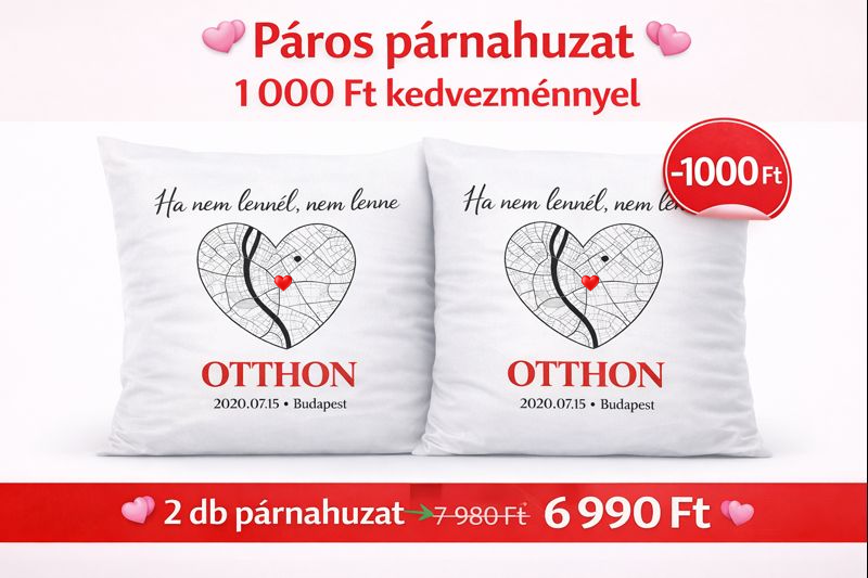 OTTHON páros párna poliészterből 40×40 cm dupla egyedi térképes szív huzattal