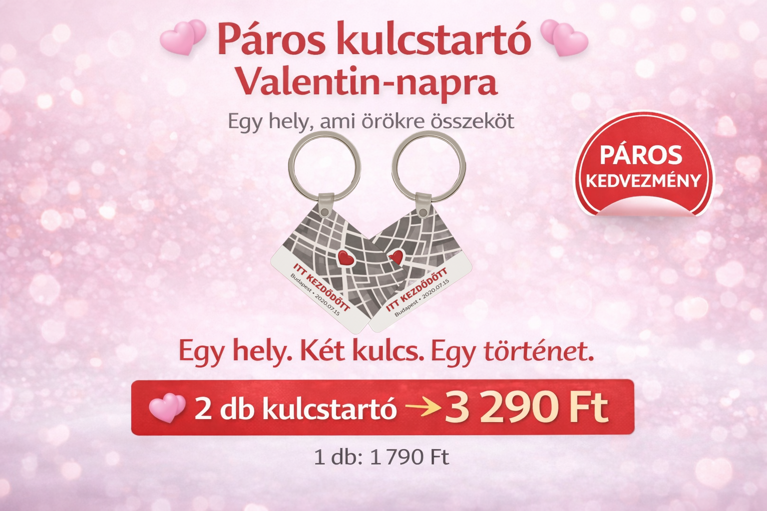 páros kulcstartó névvel térképes mintával