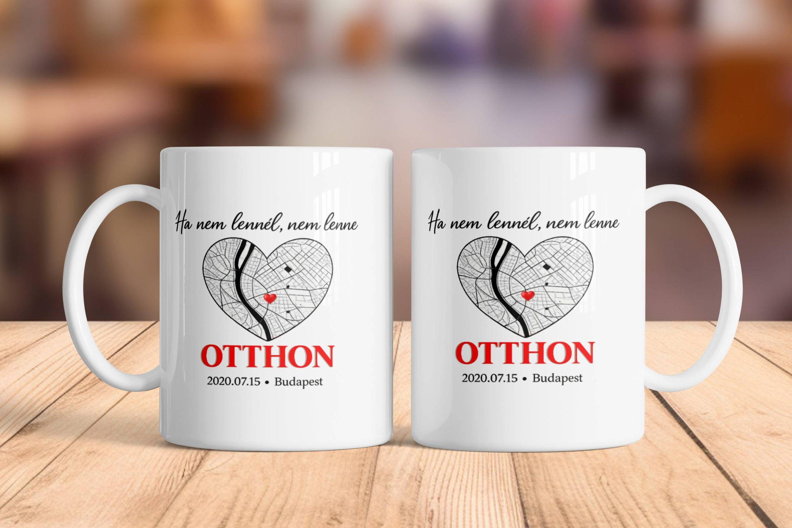 Otthon térkép bögre kerámia 3 dl fehér egyedi térképes szív grafikával